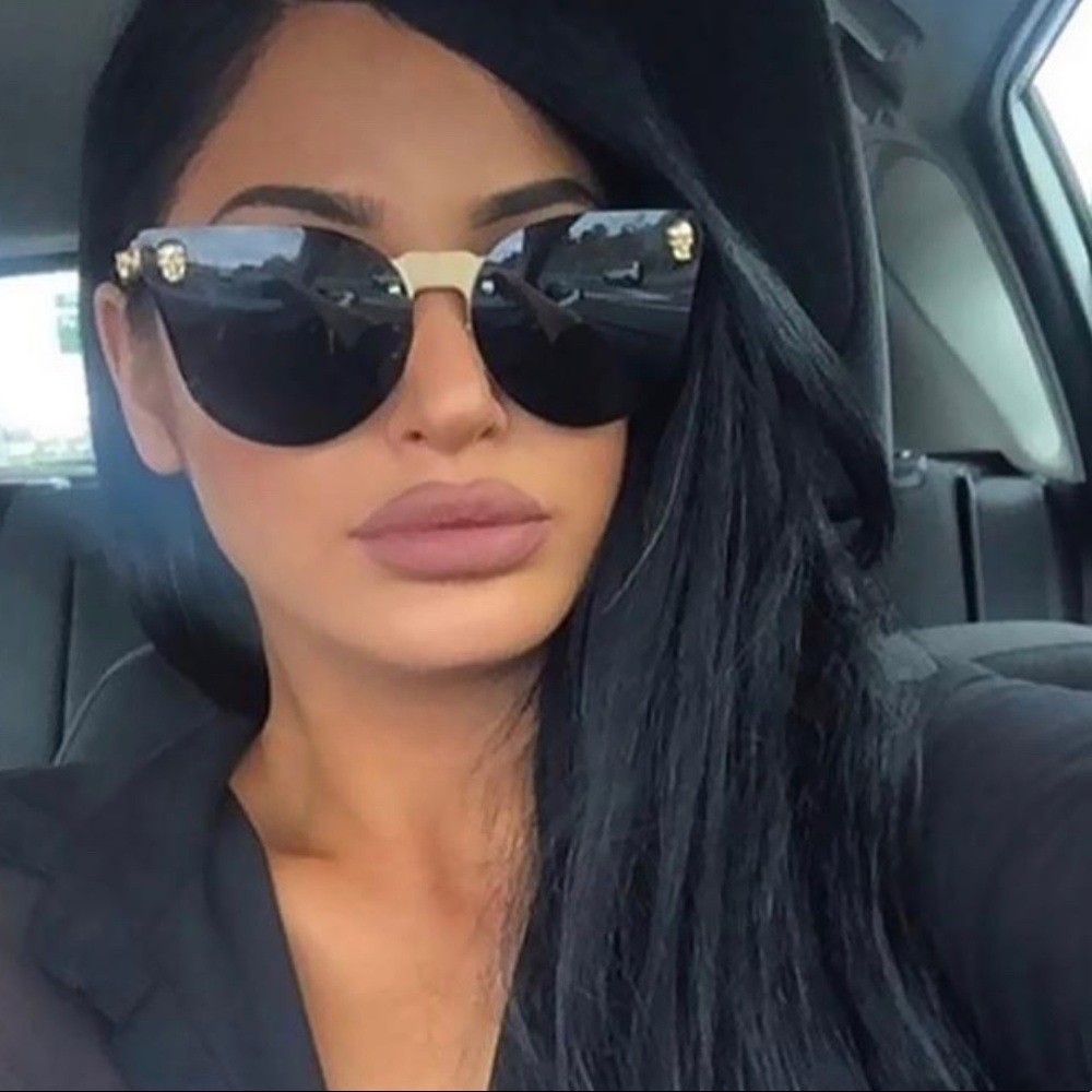 Black Cat Eye Sunglasses with Gold Accents